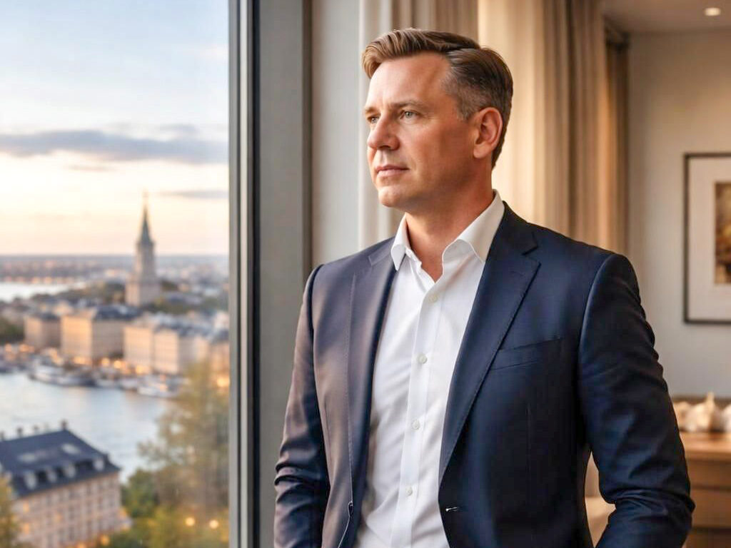 Erfaren dansk ejerleder ser ud over byen og overvejer virksomhedens værdiskabelse